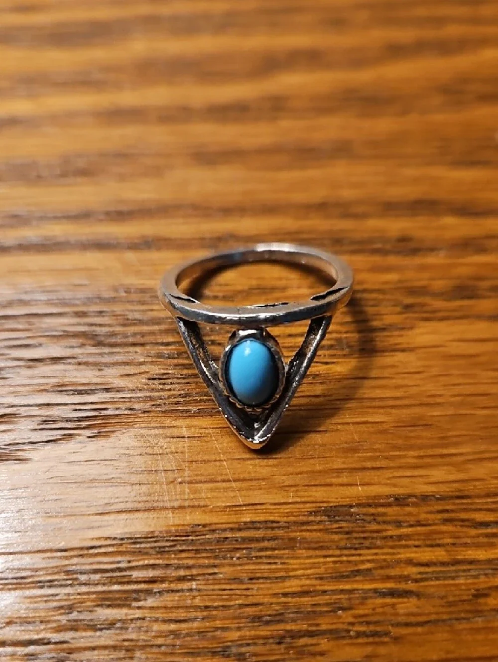 Sterling Silver Triangle Ring with Turquoise Stone